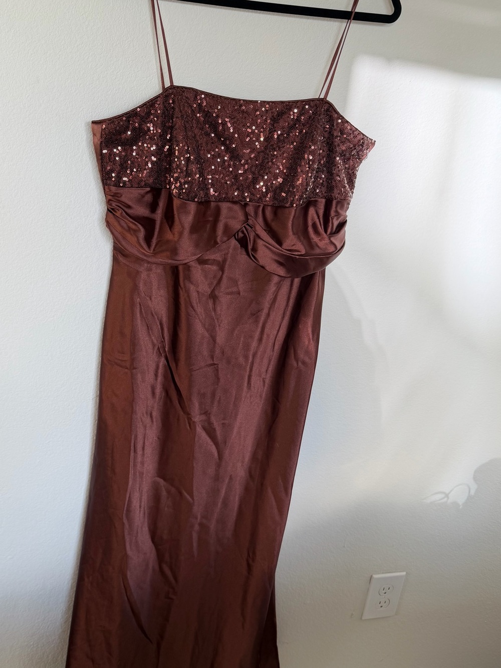 Elegant Brown Sequin Bodice Evening Dress